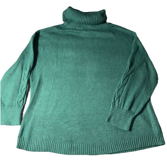 St. John's Bay Womens 2X Green Cable Knit Turtleneck Preppy Cozy - Picture 7 of 7